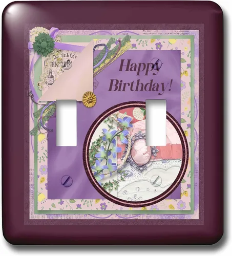Vista 3 de 3dRose Image of Happy Birhday Cameo, Flora, Purple Cluster 2 plug outlet cover
