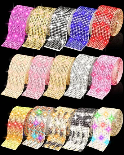 Vista 8 de Meanplan 15 rollos de tiras de cinta autoadhesivas con diamantes de imitación de cristal, brillantes, brillantes, colores mezclados, rollo de cinta