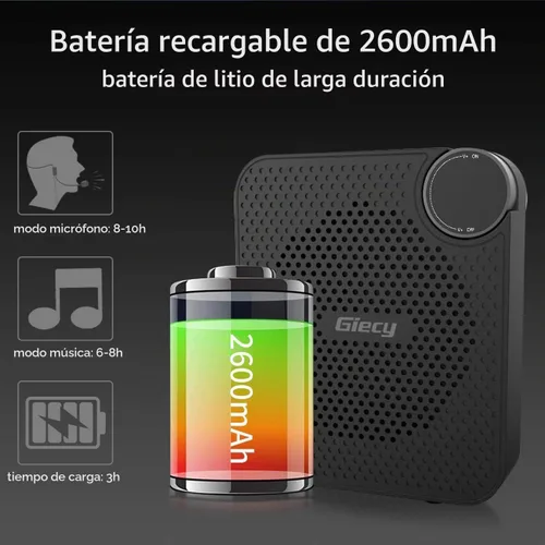 Vista 5 de Amplificador de Voz Portátil con Auriculares de Micrófono con Cable, Altavoz de Sistema PA Recargable, Micrófono Personal, Amplificador de Voz