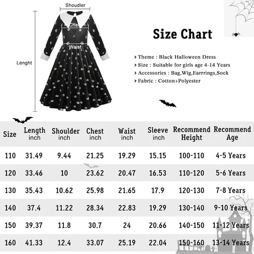 Vista 6 de Kid Black Halloween Costume Dress For Girl Cosplay Princess Halloween Outfit With Wig Bag Earrings Socks