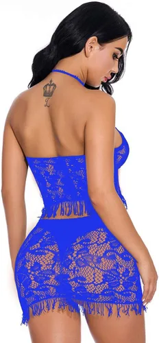 Vista 3 de Lemon Girl - Conjunto de lencería de red para mujer, body con borlas, talla 2-16 de EE. UU