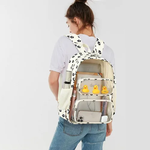 Vista 59 de CAMTOP Mochila transparente resistente y transparente para estudiantes, escuela, trabajo, festival, viajes, deportes, Beige, Mediana, Camtop Mochila