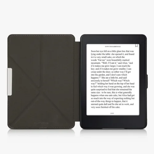 Vista 4 de kwmobile Origami - Funda compatible con Amazon Kindle Paperwhite, funda delgada de piel sintética con soporte, color negro