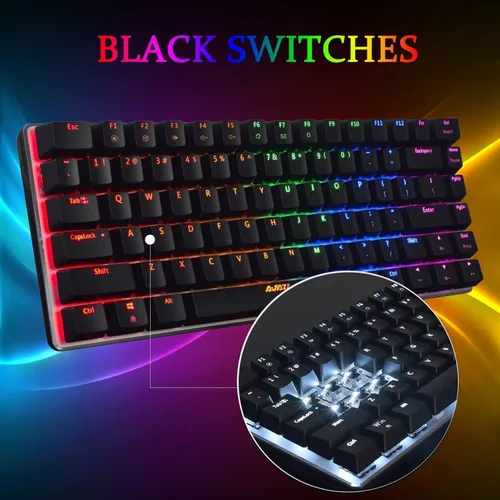 Vista 6 de LexonElec AK33 - Teclado mecánico RGB para juegos, 82 teclas, mini teclado compacto para computadora, 20 LED, retroiluminado, negro, teclado