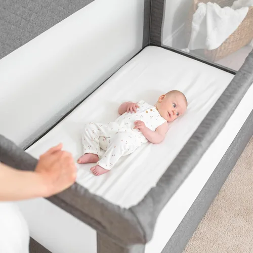 Vista 6 de Cuna de tamaño completo Baby Delight Lunaire Cuna transpirable de malla para bebé Cama de bebé con ensamblaje sin herramientas Tweed
