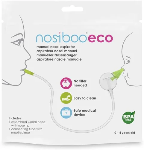 Vista 2 de Nosiboo Aspirador nasal ecológico para bebé, limpiador de nariz silencioso y portátil, potencia de succión nasal operada por la boca