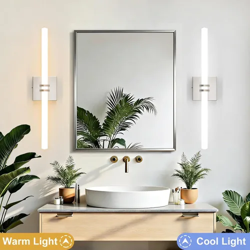 Vista 7 de Lámparas de baño, níquel cepillado de 18 W, LED de 360 °, iluminación completa, moderna aplique de pared lámpara de tocador con 5