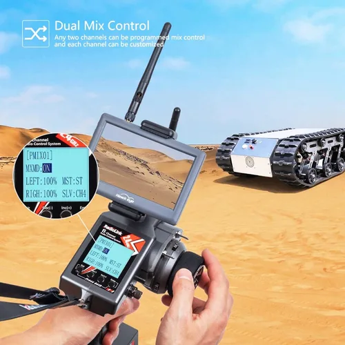 Vista 6 de HTLNUZD Radiolink RC6GS V3 - Transmisor RC de 7 canales de 2.4 GHz, con R7FG Gyro RX Volt Telemetría Receptor Integrado Controlador Programable Dual