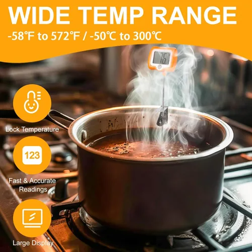 Vista 4 de Termómetro digital de caramelo con clip para olla, termómetro de lectura instantánea impermeable para cocinar, hornear, freír, termómetro para freír