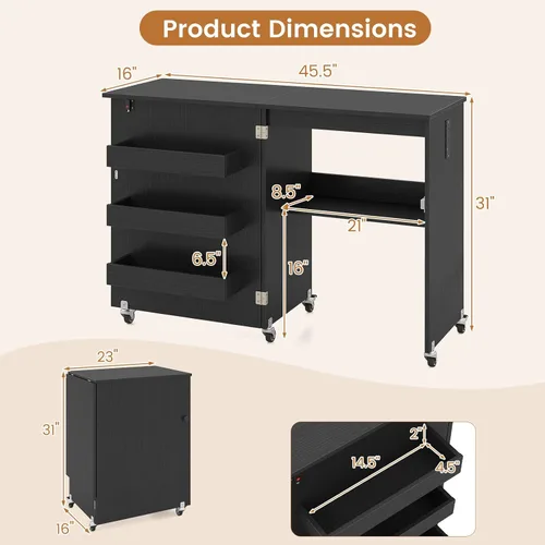 Vista 9 de COSTWAY Mesa de coser plegable con estación de carga