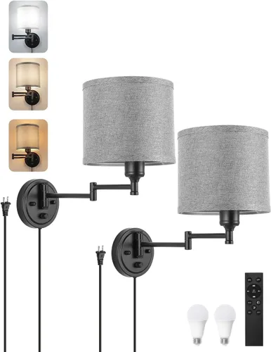 Vista 11 de GOODATE Apliques de pared regulables, lámpara de pared con brazo oscilante, juego de dos apliques de pared, lámpara de pared enchufable, juego de 2