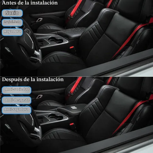 Vista 2 de Funda impermeable para reposabrazos de automóvil Dodge Challenger 2015-2023, resistente a los arañazos, protección de cuero, accesorios de negro