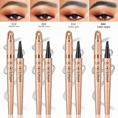Vista 4 de Yulinlon Q706 Bolígrafo para cejas, de 4 puntas, maquillaje de cejas preciso, duradero e impermeable (1# Marrón claro)