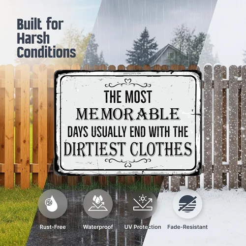 Vista 2 de SmartSign Letrero decorativo para cuarto de lavado, con texto en inglés "Most Memorable Days Usually End With The Dirtiest Clothes", letrero