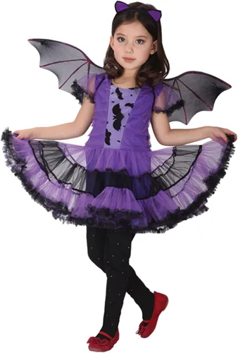 Vista 5 de Disfraz de murciélago para niñas, disfraz de bruja, cosplay, tutú para niños