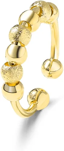 Vista 4 de JILIYUPA Anillos giratorios chapados en oro de 14 quilates para mujeres y hombres, cuentas de oro, anillos antiansiedad, banda giratoria, unisex