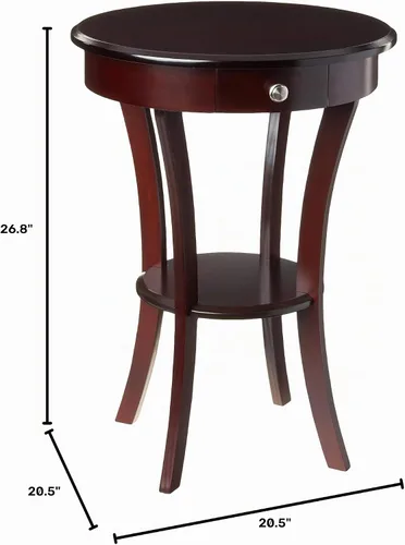 Vista 3 de Frenchi Furniture Mesa redonda de madera con cajón y estante, color espresso