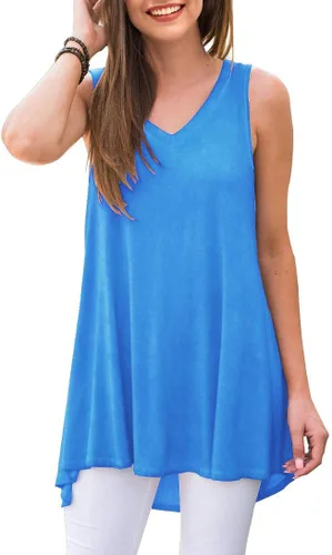 Vista 47 de AWULIFFAN - Blusa de verano sin mangas con cuello en V, túnica, top, para mujer 01 Negro