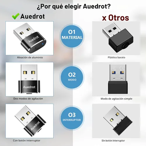 Vista 4 de AUEDROT Mouse Jiggler Mouse Jiggler Indetectable USB Movedor de Ratón con Botón de Interruptor, Mouse Wiggler Automático con 2 Modos Jiggle