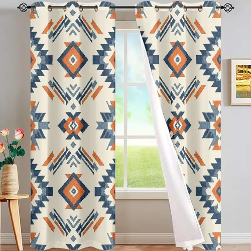 Vista 21 de Dreaweet African Tribal Blackout Curtains 63 Inch Long 2 Panels Set Bohemian Ethnic Geometric Grommet Top Thermal Insulated Curtains for Living Room
