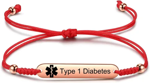 Vista 9 de JF.JEWELRY Pulseras de identificación de alerta médica para diabetes tipo 1 pregrabadas para hombres y mujeres, cuerda de nailon trenzada