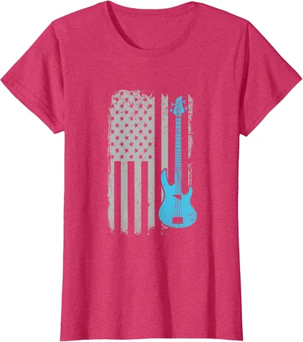 Vista 51 de Electric Bass Guitar Player American Flag Musician T-Shirt Asphalt Grey