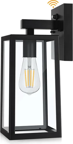 Vista 7 de SHINE HAI Farol de pared para exteriores del atardecer al amanecer, lámpara con sensor exterior con toma de base E26, aplique de pared impermeable