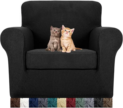 Vista 30 de MAXIJIN 2 piezas de fundas para silla con brazos, funda para silla de sofá para sala de estar, funda elástica para perros para una silla con 1 cojín