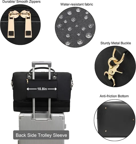 Vista 6 de Bolsa de viaje para fin de semana, grande para mujeres y hombres, bolsa de lona con compartimento para zapatos, perfecta para viajes, uso diario