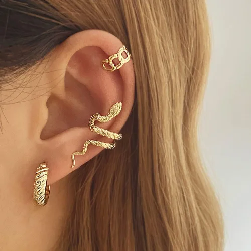 Vista 2 de Reffeer Aretes de plata de ley 925 con diseño de serpiente sin piercings para mujeres y niñas