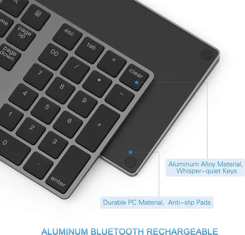 Vista 5 de Teclado Numérico Bluetooth, Lekvey Teclado Numérico Inalámbrico Recargable de Aluminio Delgado de 34 Teclas Teclado Numérico Externo Entrada