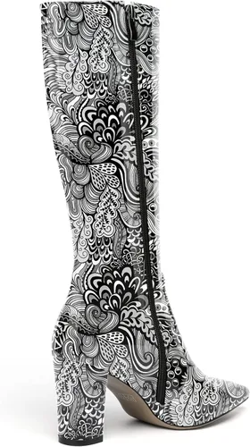 Vista 152 de AMBELIGHT Botas altas hasta la rodilla con cremallera y puntera puntiaguda para mujer, de patente sólida, tacón alto, 3.3 pulgadas