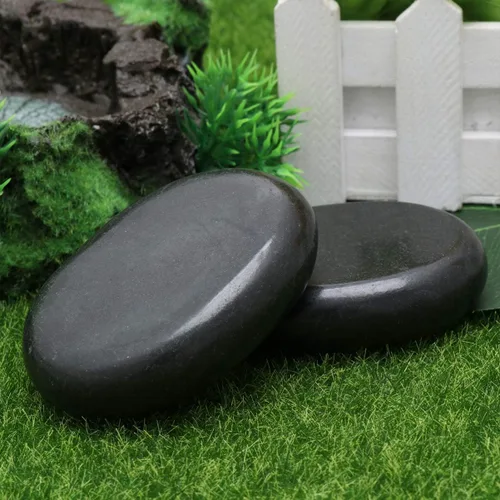 Vista 3 de EXCEART Piedras de masaje volcánico para terapia de spa, piedras planas naturales calientes y frías, 3.14 x 2.36 x 0.59 pulgadas, juego de 2 piedras