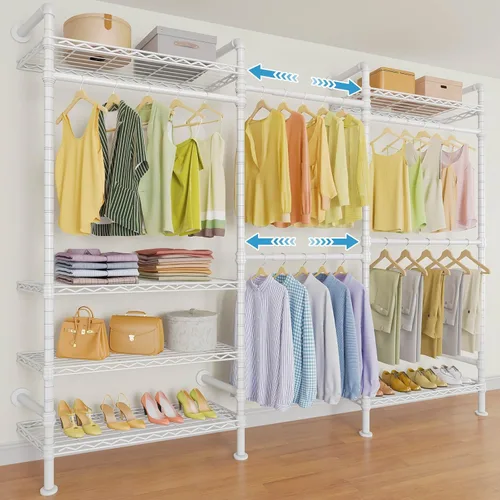 Vista 12 de Timate F3 - Perchero de pared mediano ampliable, perchero industrial para colgar ropa, perchero resistente con estantes, sistema de armario de pared