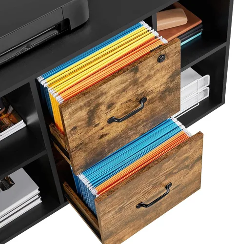Vista 6 de Topeakmart Archivador de 2 cajones para tamaño carta A4, archivador lateral móvil grande con 4 compartimentos de almacenamiento para oficina en casa