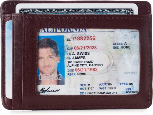 Vista 2 de Alpine Swiss RFID Dermot dinero clip frontal bolsillo cartera para hombres cuero viene en una caja de regalo, Borgoña