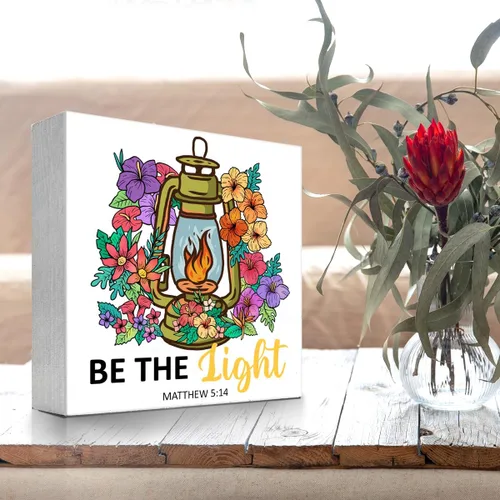Vista 4 de Mattew - Letreros de madera con texto en inglés "Be the Light