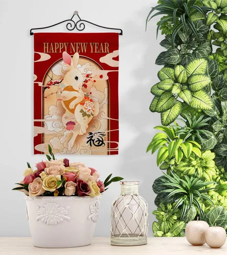 Vista 76 de Breeze Decor Cartel de la fortuna de conejo para el hogar, arte de pared para habitación, patio, porche, césped, jardín, tapiz al aire libre