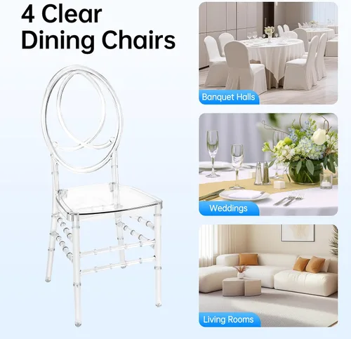 Vista 8 de Clear Dining Chairs Set of 4, Modern Kitchen Chairs with Transparent Seat, Transparent PC Accent Side Chairs, Clears Elegant Wedding Chairs for
