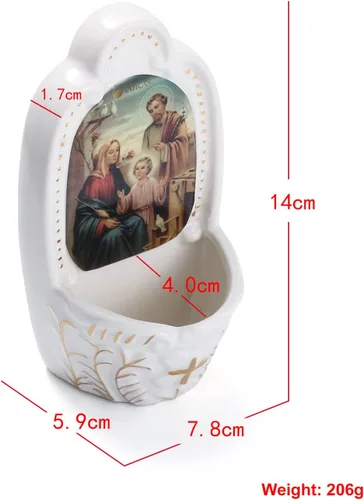 Vista 3 de KOMI Fuente de Agua Bendita Católica de la Sagrada Familia de Porcelana para Entrada del Hogar Iglesia Decoración Colgante de Pared Gran Regalo
