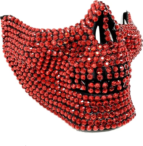 Vista 6 de Máscara de mascarada de dientes de calavera con diamantes de imitación, disfraz de fiesta de Halloween