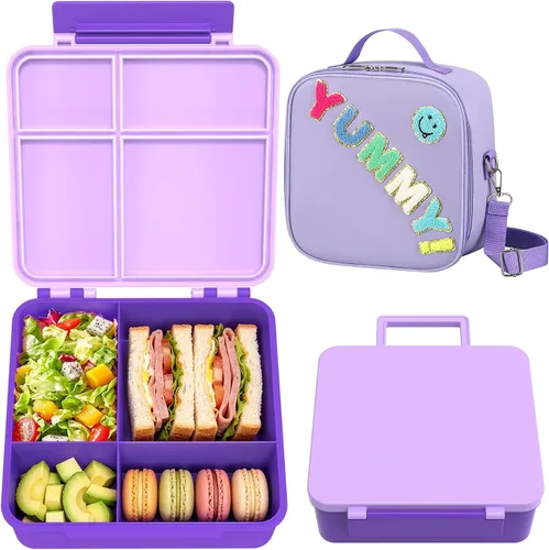Vista 14 de Lonchera para niños con lonchera Bento con tarro de comida de 8 onzas, color negro