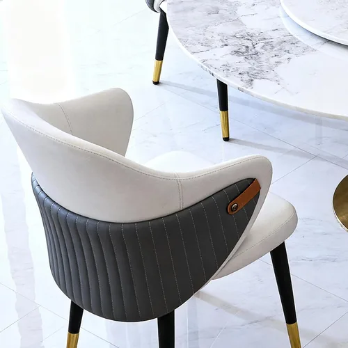 Vista 4 de Montary Juego de 2 sillas de comedor, modernas sillas de comedor empalmadas de piel sintética, respaldo ergonómico curvado con patas de acero al