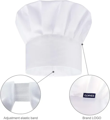 Vista 3 de ESHATO Sombrero de chef para niños, gorra de cocina de algodón elástico ajustable para niños