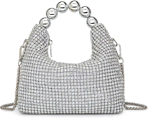 Vista 7 de Bolso de noche con diamantes brillantes para mujer, bolso de mano con diamantes de imitación para fiesta, baile de graduación, cóctel