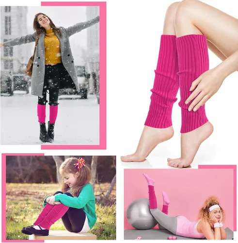 Vista 6 de Calentadores de piernas para mujer, muñequeras con diadema de los años 80, juego de calentadores de piernas de neón para deporte, yoga, ropa