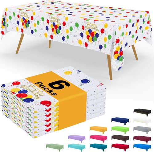 Vista 140 de Smiry - Juego de 6 manteles desechables, 54 x 78 pulgadas, manteles impermeables rectangulares para fiestas, cubierta de mesa de plástico