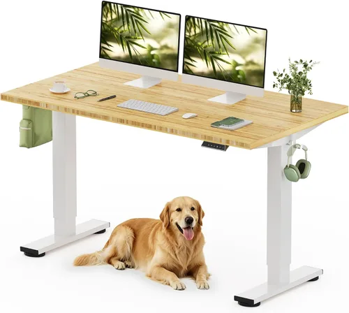 Vista 24 de FLEXISPOT Escritorio de pie de bambú sólido, escritorio de bambú real de 48 x 24 pulgadas con grano natural, estación de trabajo duradera