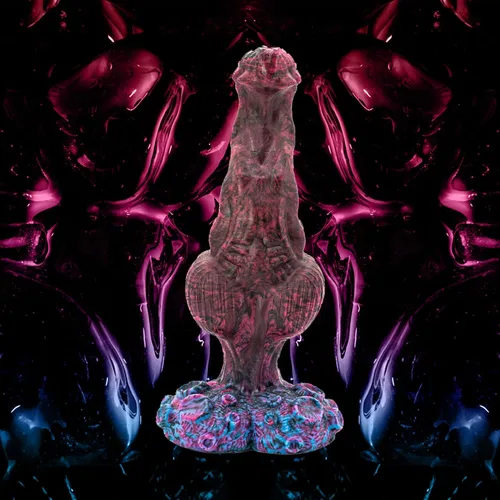 Vista 2 de Dominus - Consolador con ventosa anudada, combinación de colores rosa/negro, hecho a mano en los Estados Unidos, juguetes sexuales para adultos