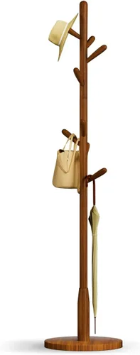 Vista 15 de Perchero de madera maciza, perchero independiente en forma de árbol con 11 ganchos, poste principal de 1.6 pulgadas de diámetro para ropa, soporte